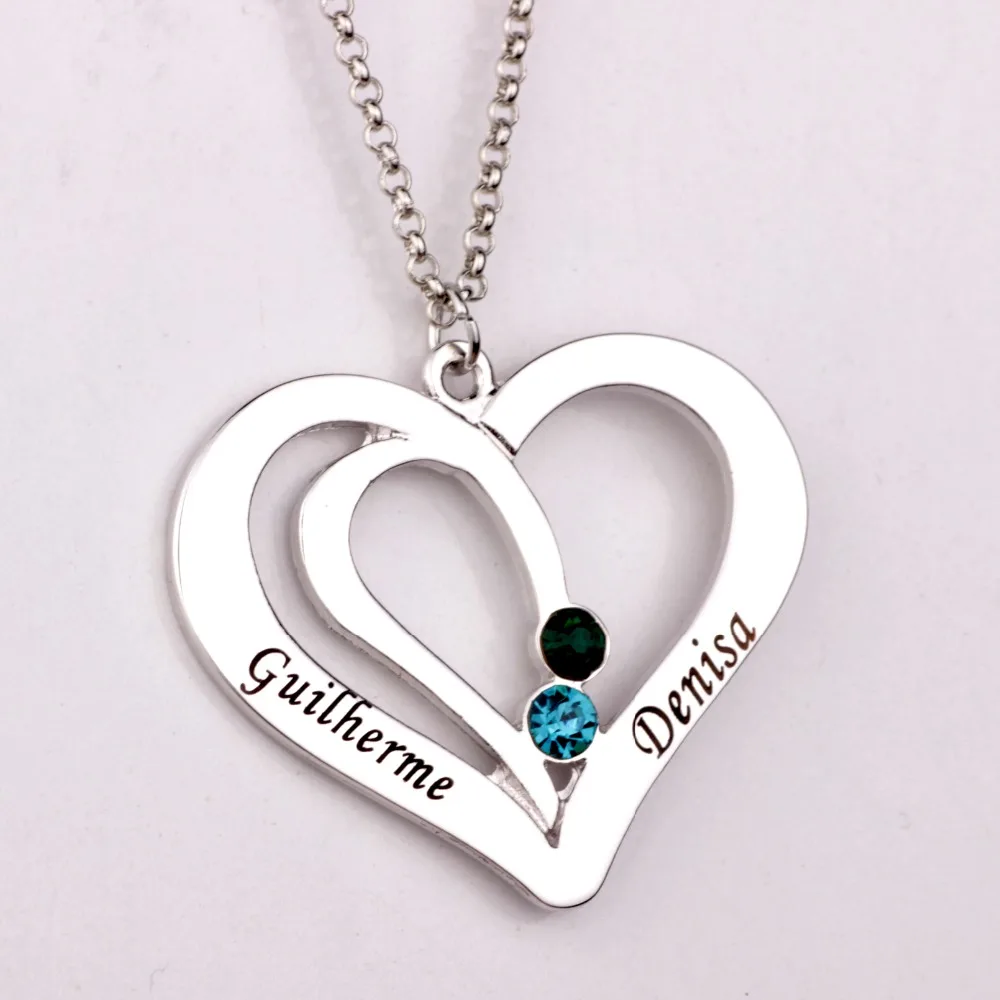 Engraved Couples Necklace with Birthstones 2018 New Arrival Long Birthstone Necklaces Custom 