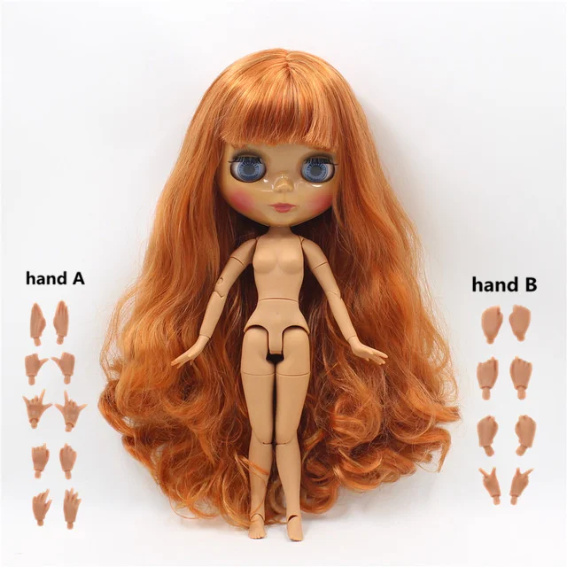 Светлокожая кукла блайз коричневая волнистая прическа с челкой Темный кожный шарнир тела DIY Макияж кукла 1/6 bjd blyth куклы для продажи - Цвет: doll with hands AB