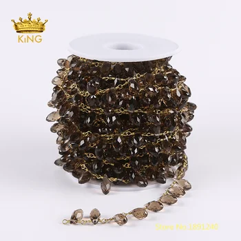 

5Meters Smoky Color Glass Rosary Style Findings,6x12mm Faceted Drop Glass Beaded Chains Charms DIY Bracelet Supplies ZJ207-5