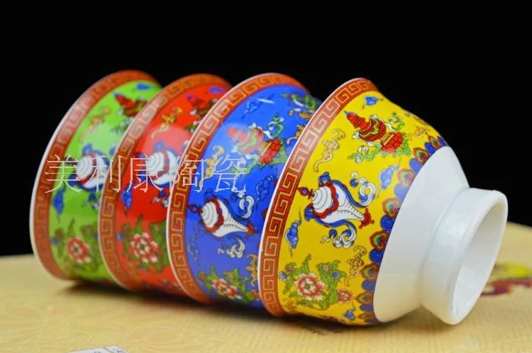2.8 inch tall ceramic bowl eight auspicious Tibetan Buddhism for Ssangyong tea bowl cup butter tea