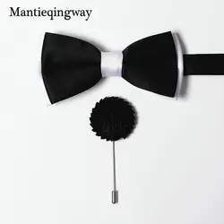 Mantieqingway Бизнес костюмы полиэстер галстук-бабочка с цветочным брошь Марка Для мужчин черный Bowties галстук Gravata для свадьбы