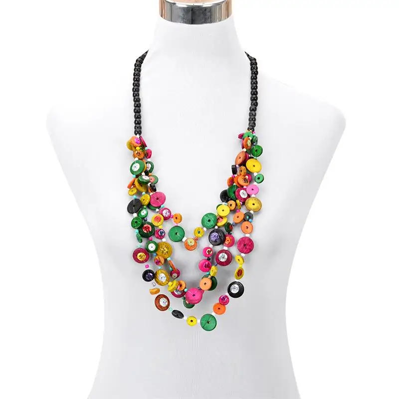 

New Handmade Coconut shell Long Statement Necklace Bohemian Wood Chain Vintage Boho Long Necklace for Women Drop Shipping