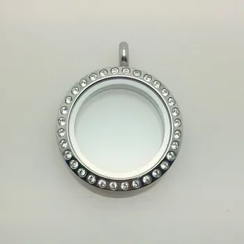 

25mm top quality sliver color charm openable magnetic glass pendant necklace memory living stainless steel floating locket