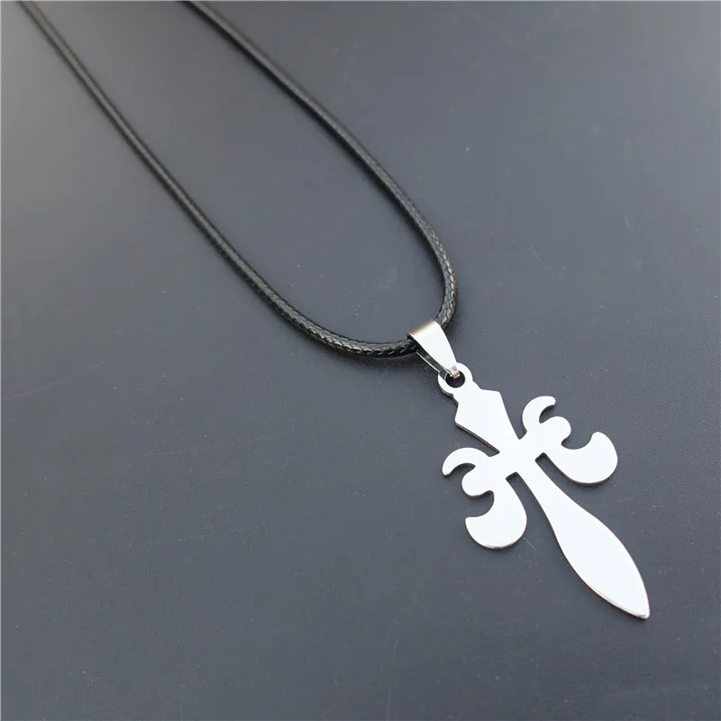 

Fashion Alien Cross Stainless Steel Fleur-delis Iris Pendant Necklace
