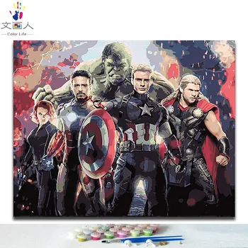 

The Avengers Super hero Captain America iron Man flash Hulk Raytheon pictures paintings colorings by numbers with frame 40x50