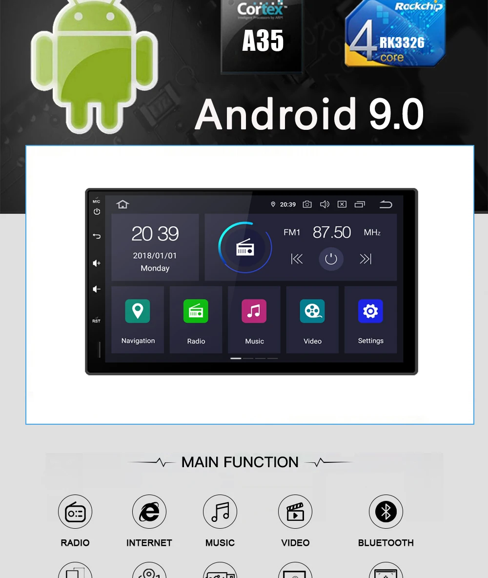 Clearance Bonroad  Android 9.0  2 din Universal GPS Navigation For Nissan For Hyundai For Kia Car Radio Stereo Audio WIFI Bluetooth No DVD 2