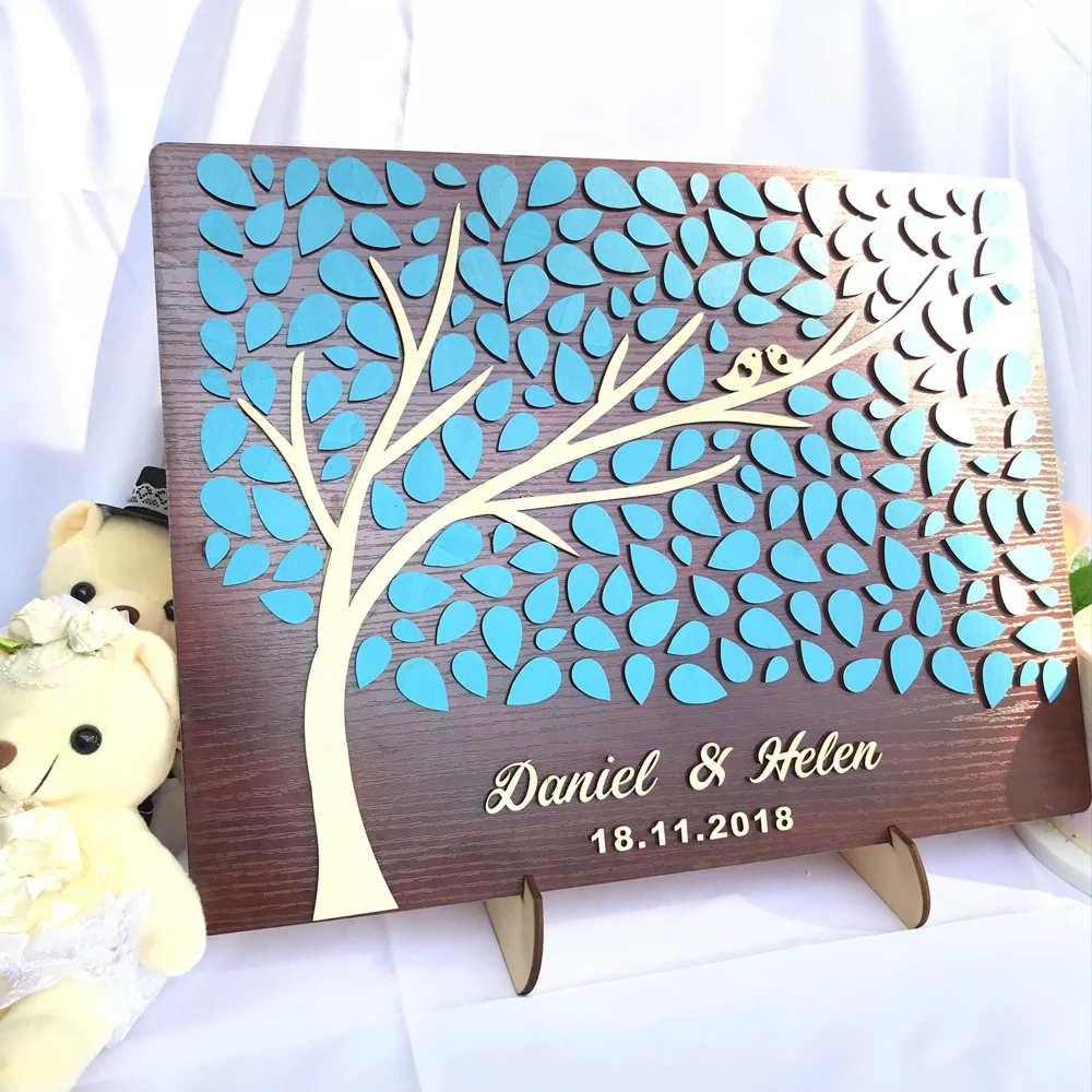 

Personalized Bride & groom Wedding Guest Book Alternatives Tree of Leaves Wedding Decor Unique Guestbook Wooden Wedding Gifts