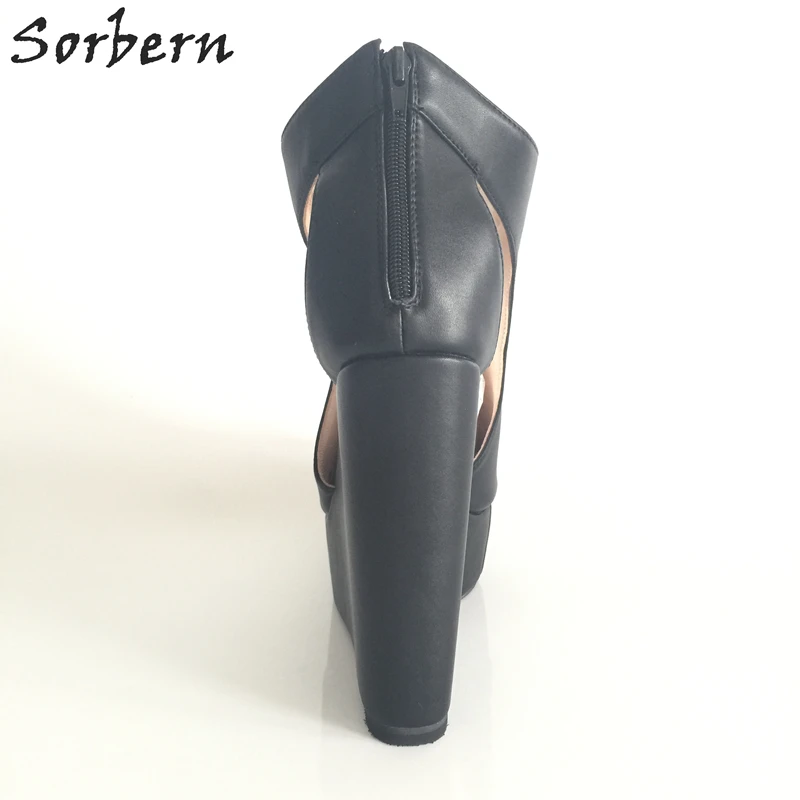 Sorbern/черные женские босоножки на танкетке и высоком каблуке; удобные босоножки на платформе; женская обувь на молнии сзади с открытым носком; большие размеры