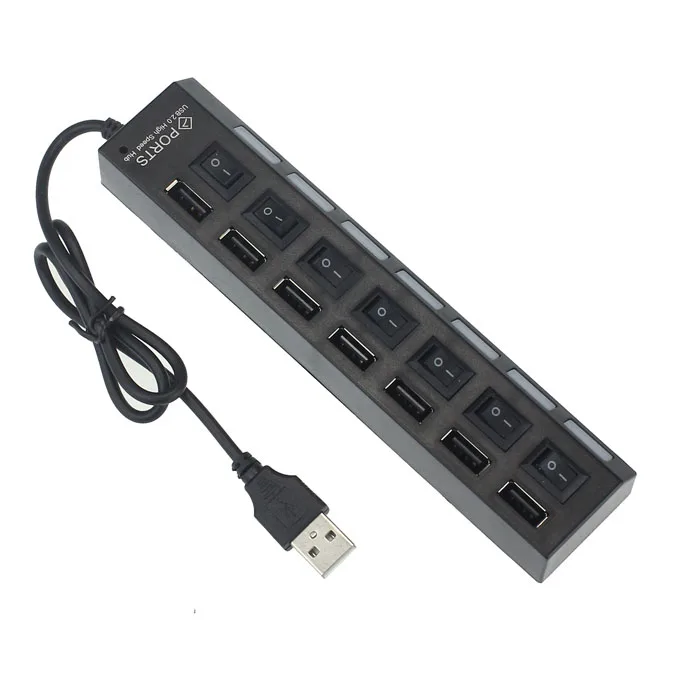Черный Дизайн с 7 портами светодиодный USB 2,0 адаптер концентратор выключатель питания Включение/выключение расширение подключения компьютера для ПК ноутбук# YL - Цвет: Черный