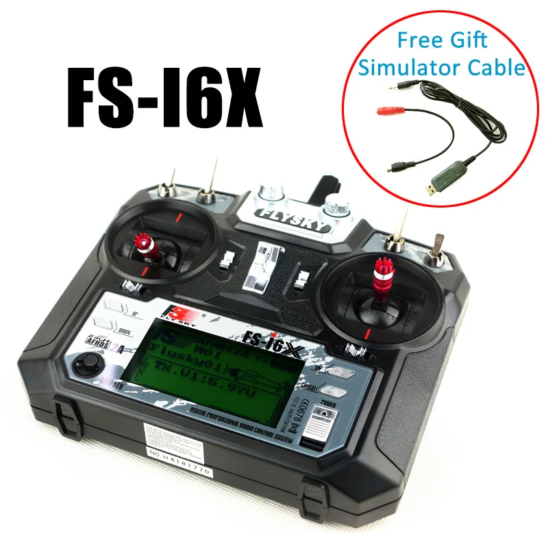 

With Simulator Cable Gift Flysky FS-i6X 2.4GHz 10CH RC Transmitter Radio Set 6ch 8ch 10ch Receiver For RC Heli Quad Airplane Car