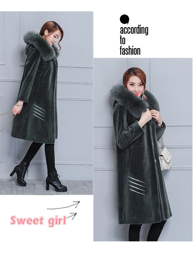 6916 5XL Plus Size Faux Fur Coat with Hood Women Elegant Winter Wool Jacket Fox Fur Collar Luxury Warm Long Winter Coat Women 2018 9