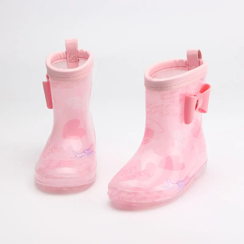Детские резиновые сапоги с бантиком из мультфильма для мальчиков и девочек, сапоги от дождя из ПВХ, водонепроницаемая обувь, детская обувь с рисунками из мультфильмов, водонепроницаемые резиновые сапоги, 5 цветов