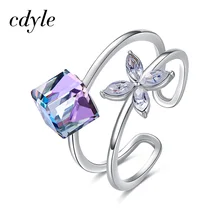 Cdyle Cube Embellished with crystal Engagement Ring Valentine's Day Gift Inlaid Stone Rings Adjustable