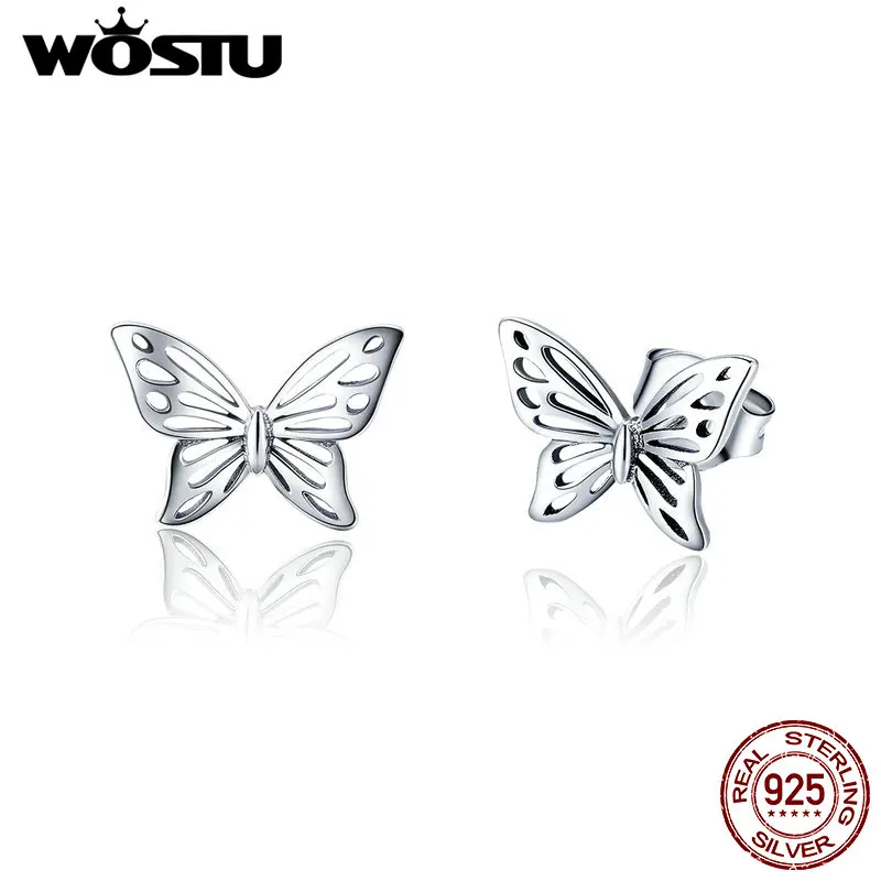 WOSTU модные новые серьги гвоздики из стерлингового серебра 925 пробы с ажурной