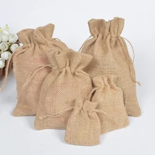 Vintage Natural Jute Gift Burlap Drawstring Bag for Coffee Beans Jewelry Packaging Wedding Favor Sack Pouch 50Pcs Wholesale