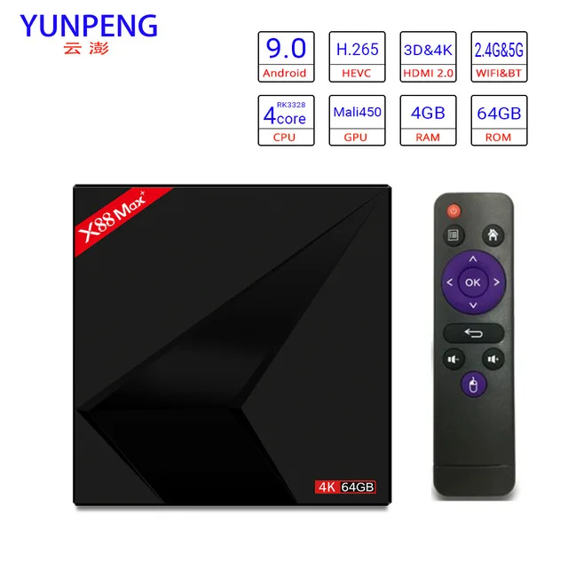

free shipping RK3328 4 core 4GB+64GB 2.4G WIFI 100M LAN HD2.0 Smart Android TV BOX