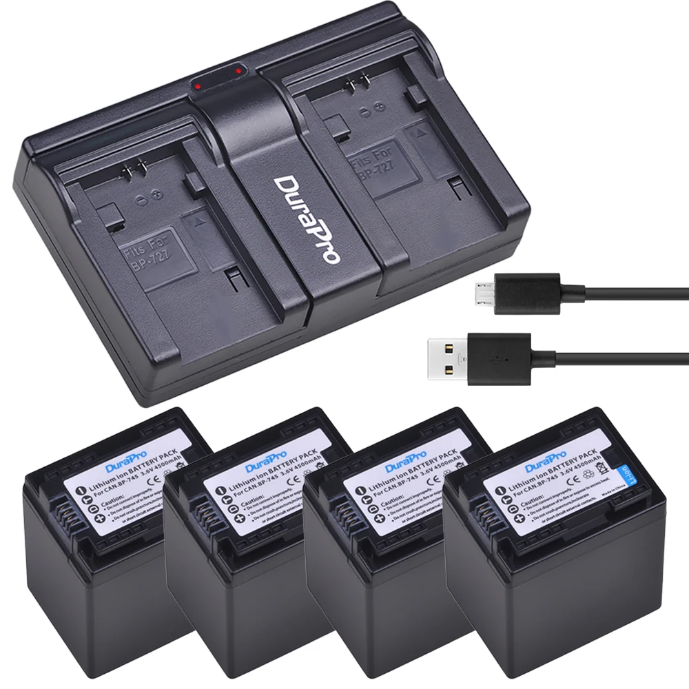 4X 4500mAH BP 745+ BP 745 BP745 Camera Battery +USB Charger for Canon
