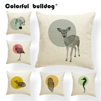 

Gray Animals Cover Pillow Yellow Pink Green Circle Pillowcases Frog Prince Crown Home Decorative Cushion Covers Polyester Blend