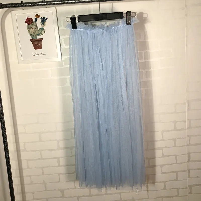 Light blue Летняя Новинка, сетчатая трикотажная юбка, прозрачная Однослойная сетчатая юбка, перспективная полуюбка, женские фатиновые юбки, Faldas Largas Mujer - Цвет: Light blue