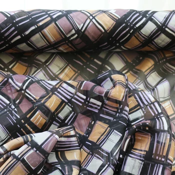 

Plaid Patchwork Silk Chiffon Fabric Coffee Scarf Material 100*140cm