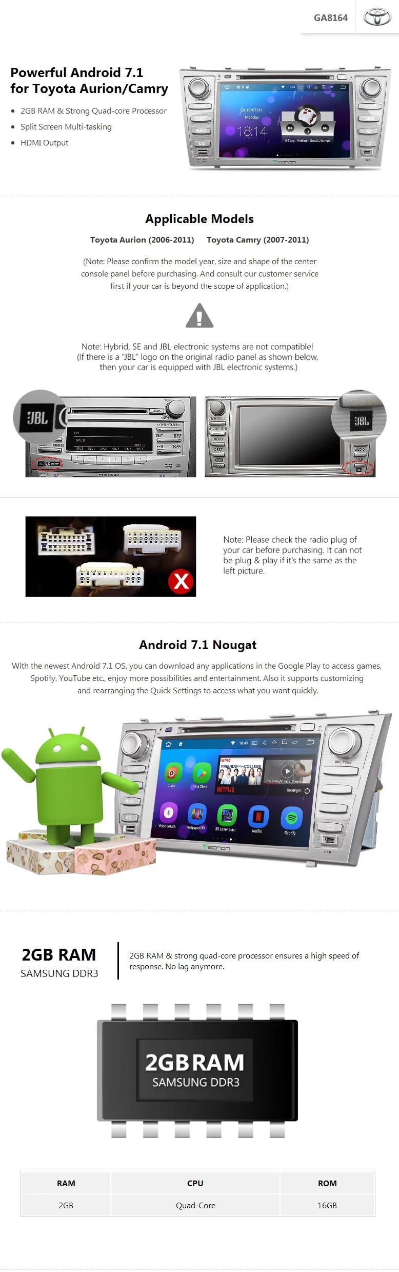 Flash Deal 8" Android 7.1 OS Car DVD for Toyota Camry 2007-2011 & Toyota Aurion 2006-2011 with 2GB RAM & Split Screen Multi-tasking Support 0