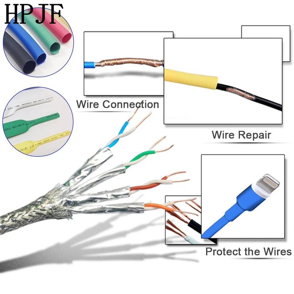 385 шт/партия термоусадочная трубка 2:1 термоусадочный комплект трубок 9 размеров 7 цветов рукав обертывание полиолефиновые трубки Термоусадочная обертка