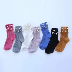 7 цветов, хит продаж, женские хлопковые милые жемчужные Носки ярких цветов, повседневные короткие носки для девушек, Sox чулочно-носочные