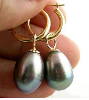 

free shipping 1337 VERY BEAUTIFUL A PAIR SOUTH SEA BLACK PEARL EARRING 14K