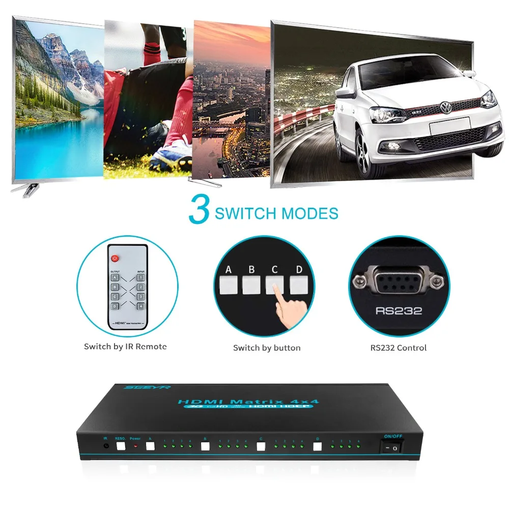 4Kx2K HDMI Matrix Matriz 4x4 HDMI Switch Splitter 4 input 4 output HDMI 1.4 Switcher 1080P with IR Remote Switches for Projector