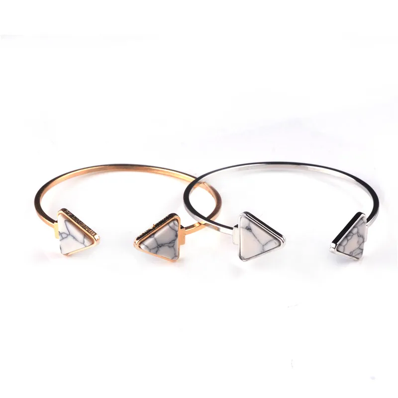 2016Triangle White Blue Howlite Turquoise Marbled Bangle Fashion Women 18K Gold Plated Natural Stone Bracelet Bangles