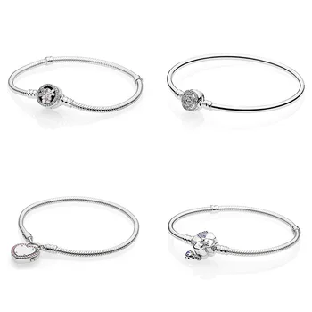 

4 Style 925 Basic Snake Chain Bracelets Round Flower Love Heart Pink Color Buckle Bracelets For Women Diy Charms Jewelry