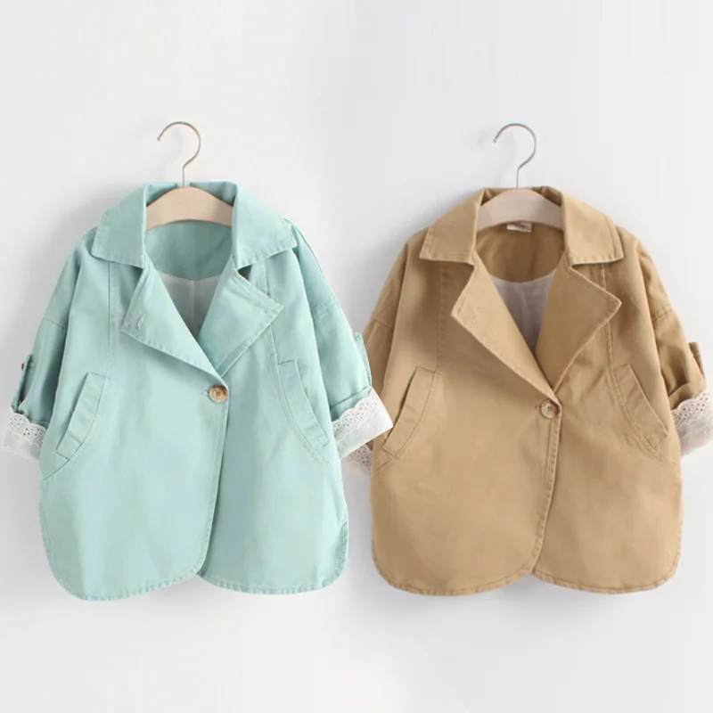 

2016 New girl's Fashion Three Quarter Trench Children's Outer wear&Coat Cotton Trench fits3-10Y