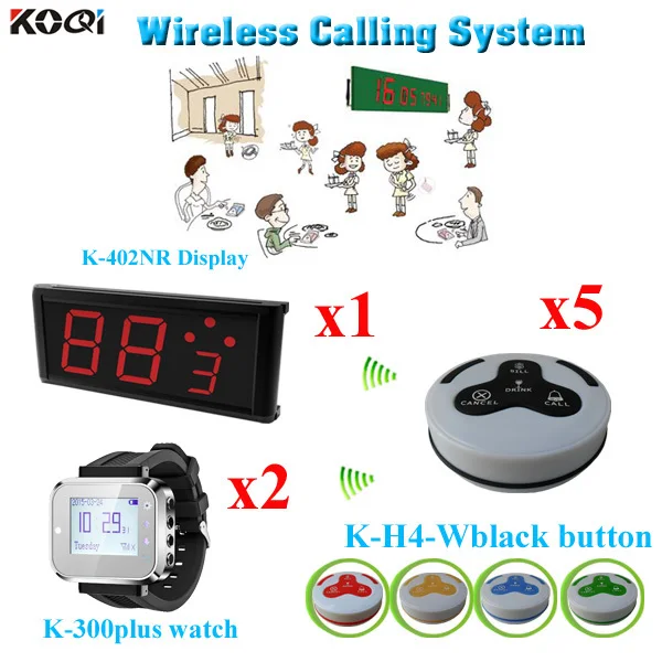 

Wireless Call System Smart Wireless Restaurant Equipment Wire Used(1 display 2 wrist watch 5 call button)
