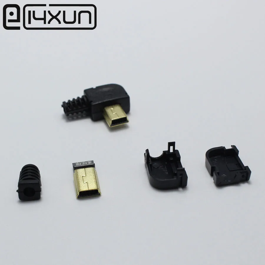 

1set Mini USB 5 Pin Welding Male jack Plug Gold Plated 90 Degrees Connector 4 in 1 DIY Black Plugs Terminals