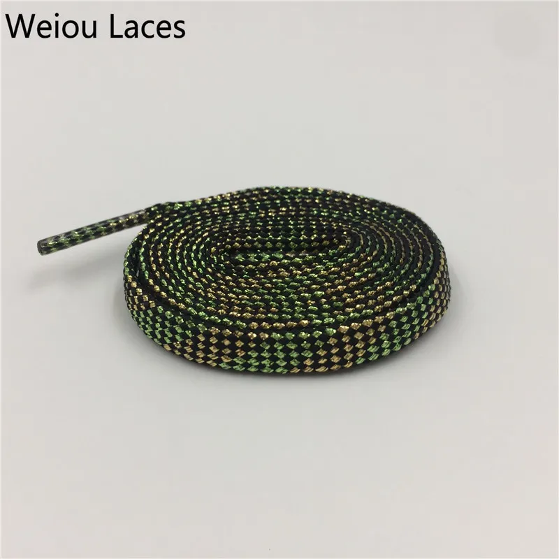 Weiou Flat Checkered Gold Light Green Glitter Shoe Laces Metallic Shoe
