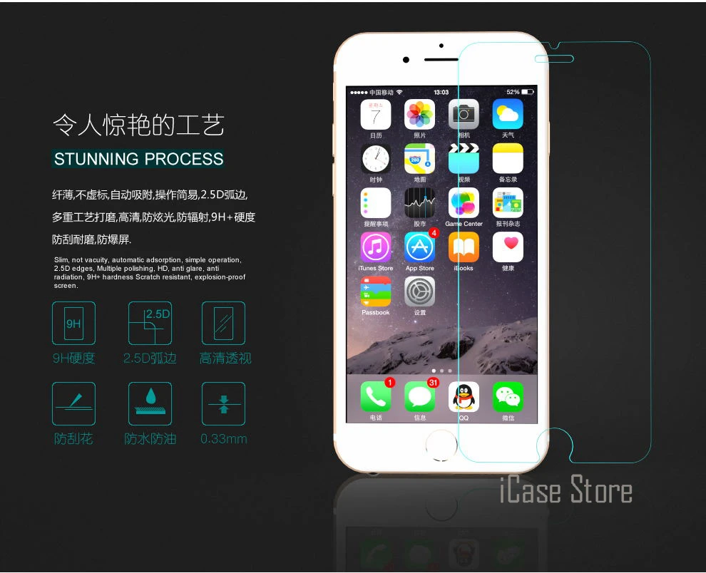 0 26 мм 9 H закаленное стекло для iphone 4 4s 5 5s 5C SE 6 6s 7 plus защитный кожух экрана Передняя