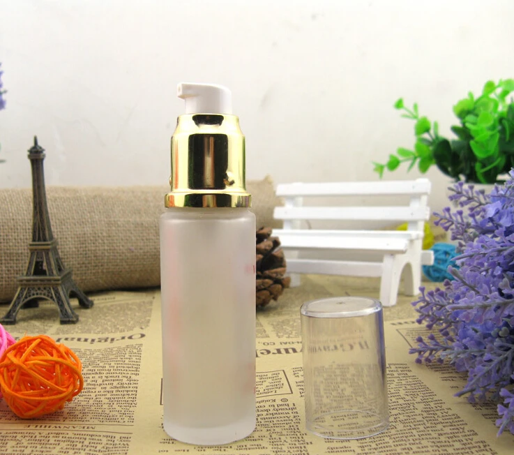 Wholesale 30ML Frosted Glass Lotion Pump Bottle 1 oz Aluminum Pump