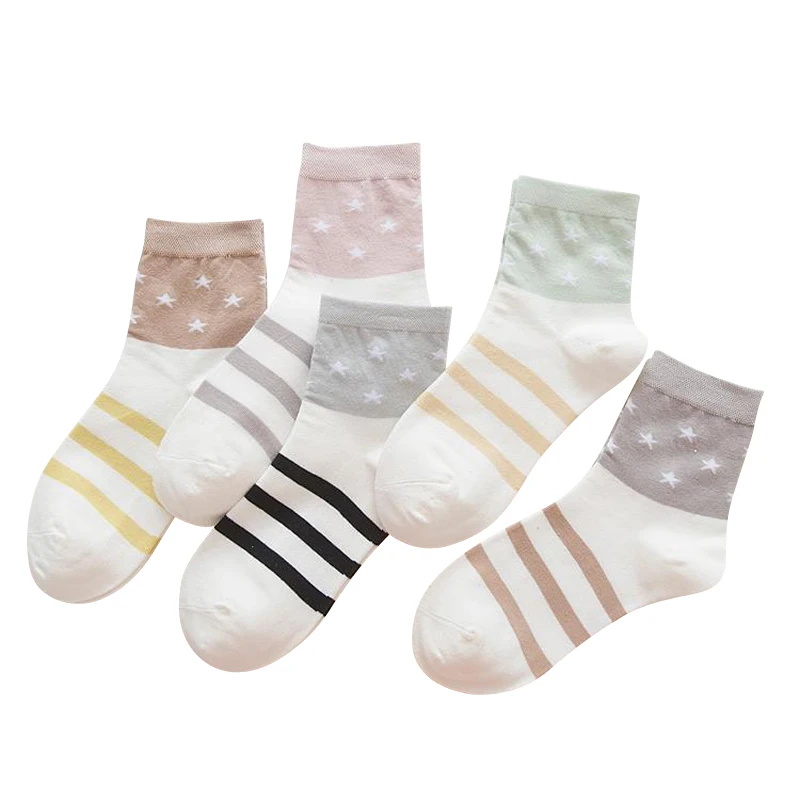 Stripe Star Star Socks Woman Breathable Comfortable Women Tube Socks