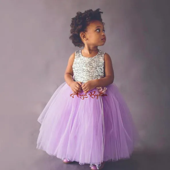 Sparkly Pretty purple lavender flower girl dresses bling sequins and bow toddler tutu dress criss cross back for birthday