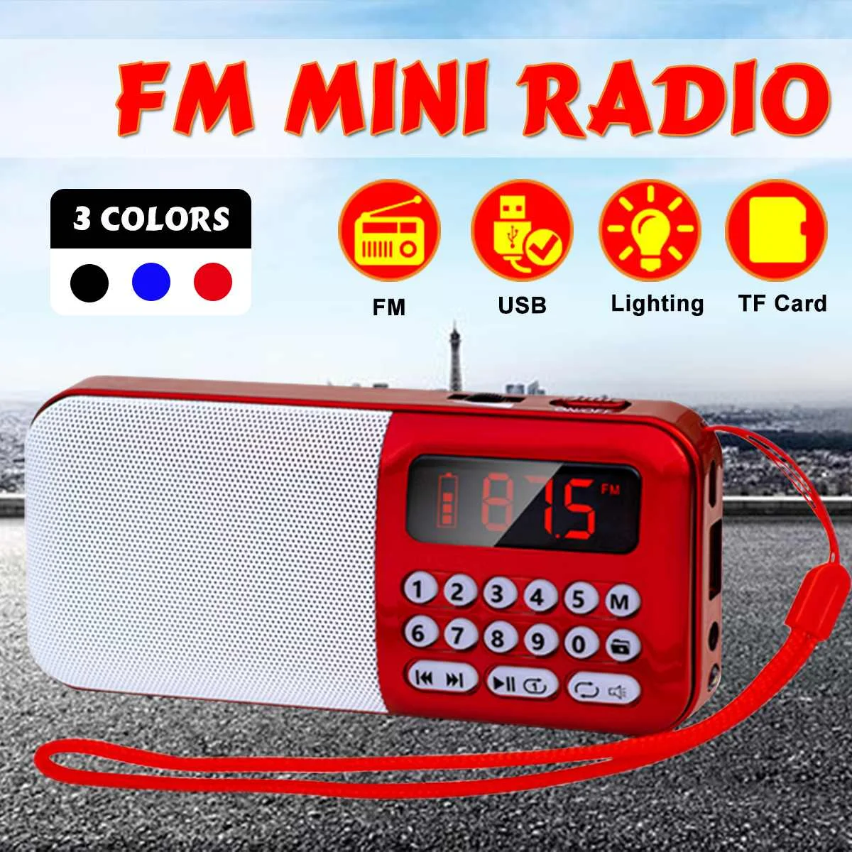 

DC 5V FM Radio TF Card USB AUX Speaker Audio Player Portable Radio Handheld Digital FM USB TF MP3 Player Speaker Led Light