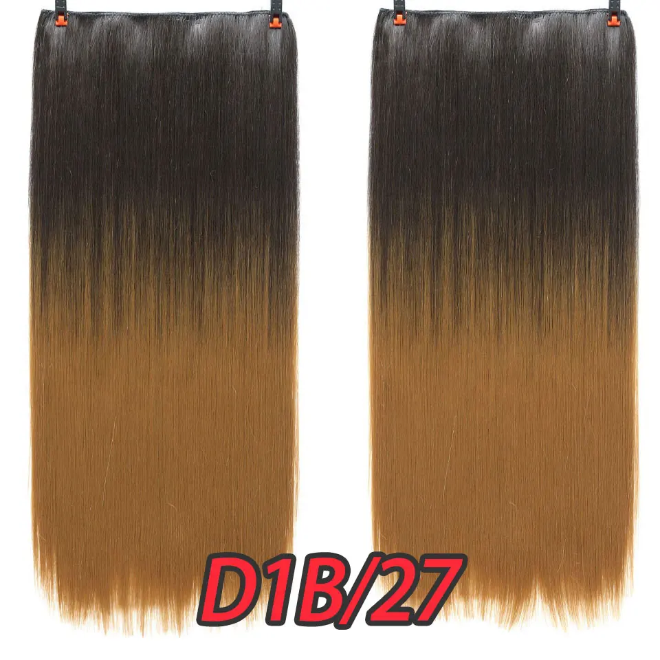 2" синтетический длинный прямой 5 заколки для волос расширение чистого цвета высокотемпературное волокно поддельные волосы кусок термостойкие для женщин - Цвет: D1B27