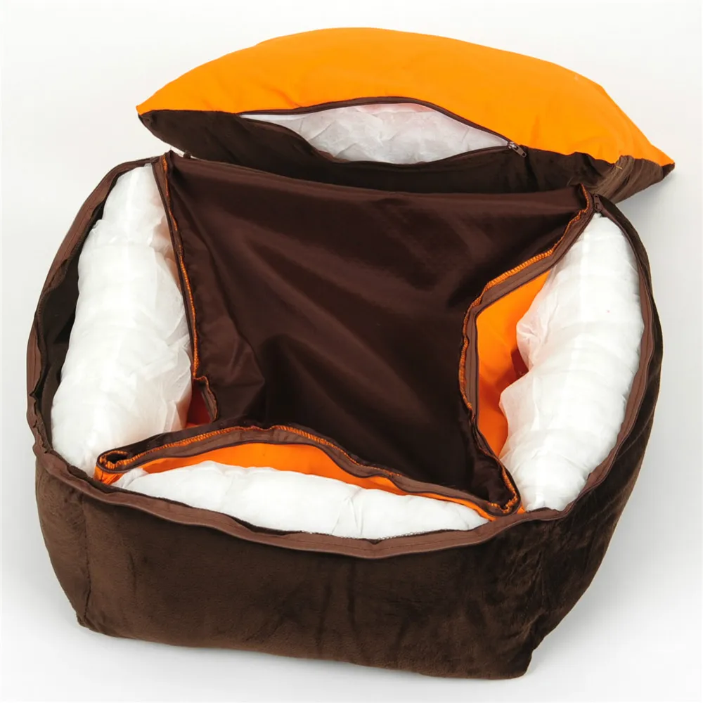 Hoopet Luxury Pet Bed With Pillow Blanket Dog Bed Cat Mat Sofa Warm Dog House Nest Sleep Cushion Orange Kennel