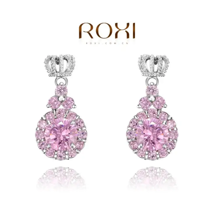 ROXI Gift Classic Genuine Austrian Shinning Pink Crystals Fashion Zircon Pendant Earrings Hot Sale For Party |