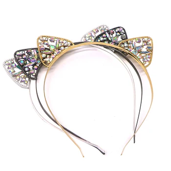 

1pcs Crystal Rhinestone Hairbands Metal Hair Hoop Cute Ears Headbands Lovely Headdress for Girls Glitter Crown Hair Accessories
