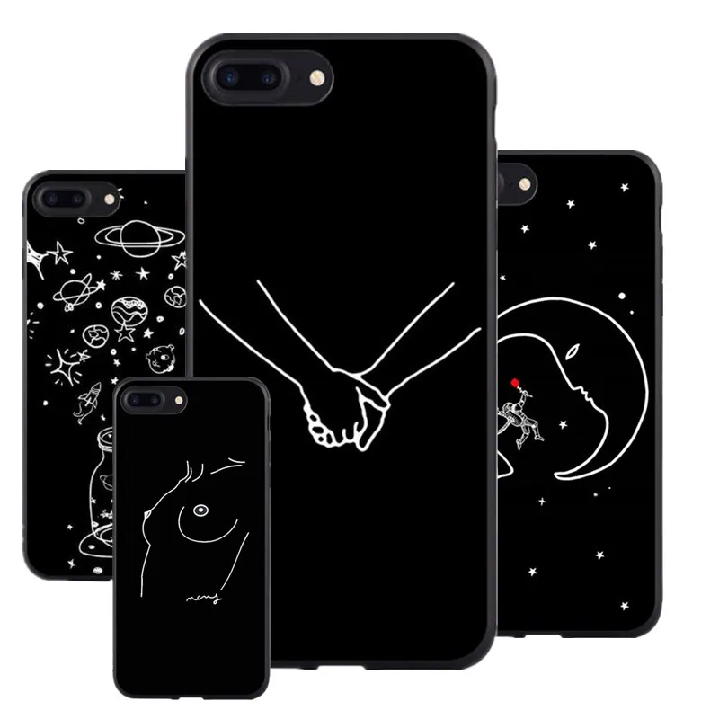 Black Simple Scrub Soft TPU Phone Case For iPhone 6S Silicone Back Cover 6 7 8 8plus 7Plus X |