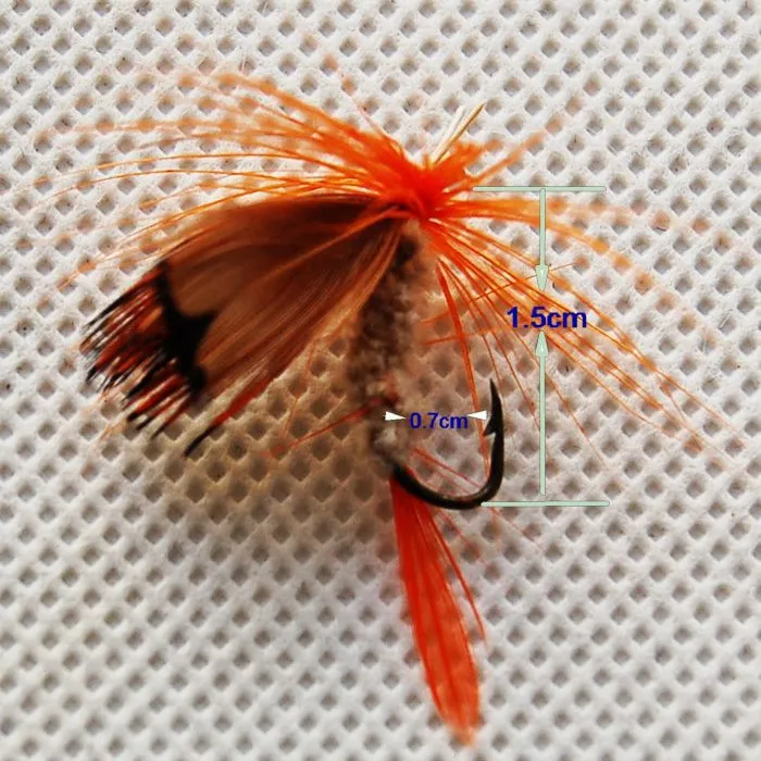 Free Shipping 12pcs Fly Fishing Lure  Insect Artificial Fishing Bait Feather Single Treble Hooks Carp Fish Lure
