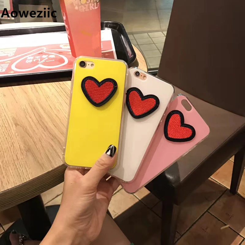 

Aoweziic Love couple For iPhoneX XS mobile phone shell 7 8plus silicone 6S embroidery protective sleeve anti falling tide