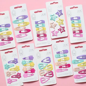 

10 Styles Candy Paint BB Hair Clip Hairpins Multi-colored Metal Cute Heart Wavy Five-pointed Star Girls Bangs Hair Clips