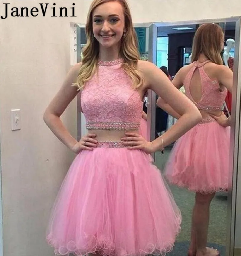 In-Fashion-Short-Pink-Two-Pieces-Ball-Gown-Homecoming-Dress-2019-vestido-de-festa-curto-Halter_