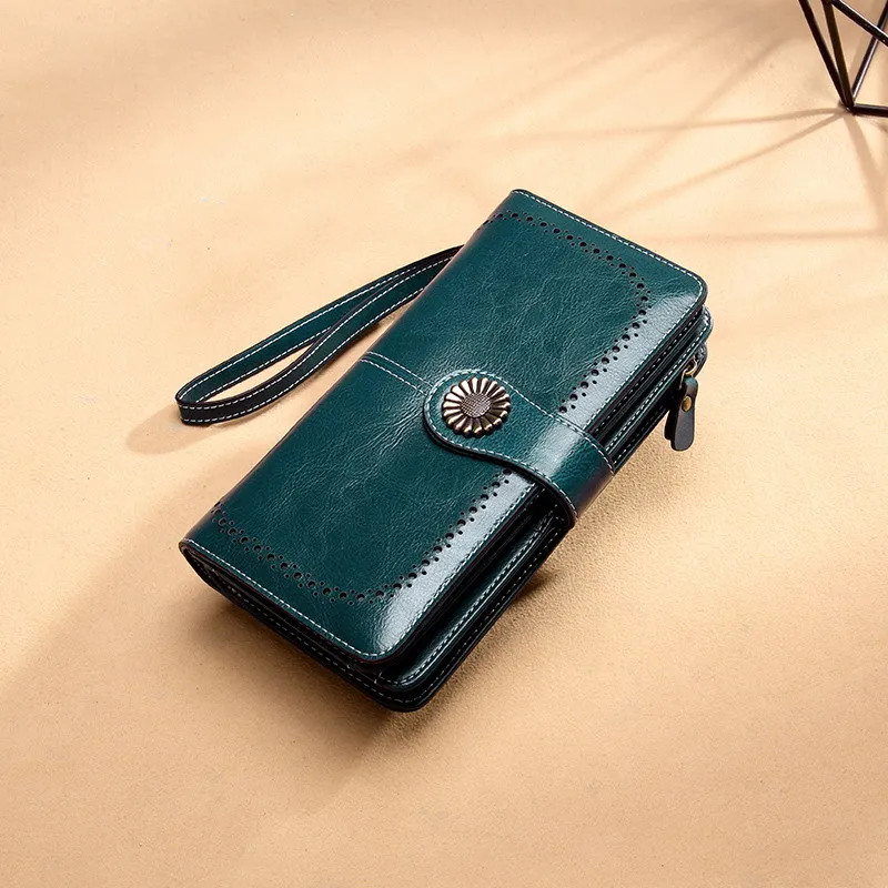 green Aliwood Brand Hollow Women Clutch Leather Wallet Female Long Wallet Women Zipper Purse Strap Money Bag Purse For iPhone Carteira - Цвет: green